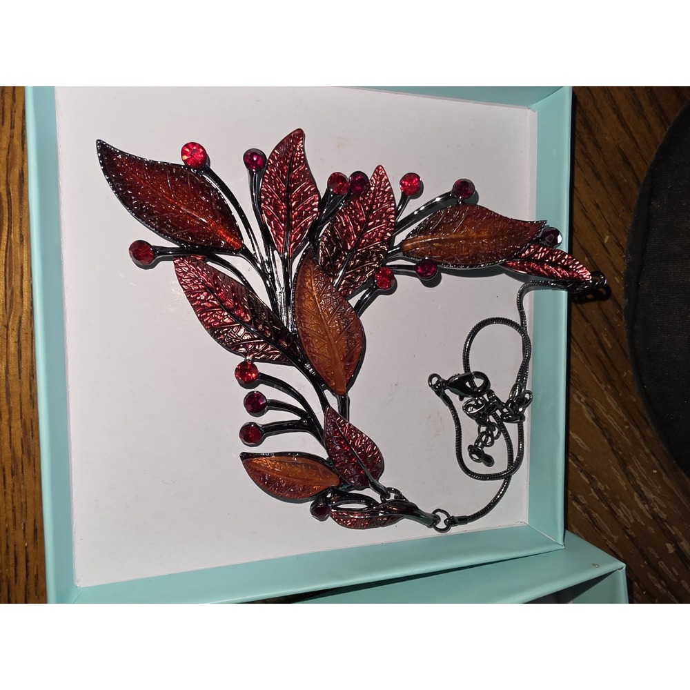 Amy Jane Vintage Statement Jewelry Set - Red Leaf Flower Floral Plant